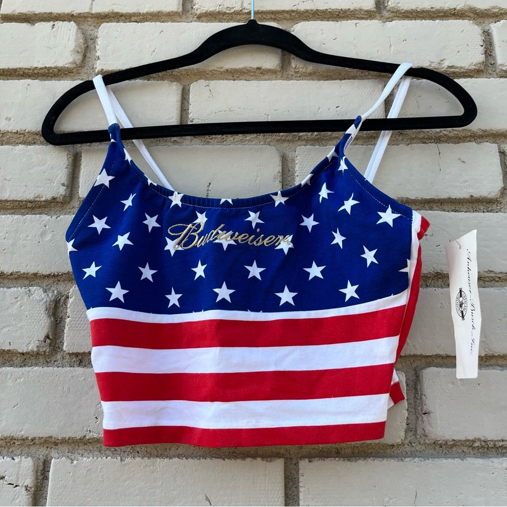 Vintage Deadstock Budweiser Flag Print Crop Tankini Swim Top - Size 9